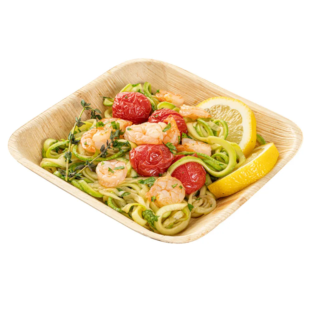 100 Indo Square 6.5" Natural Palm Leaf Plates and 100 Natural Bamboo 3.5" Mini Spoons