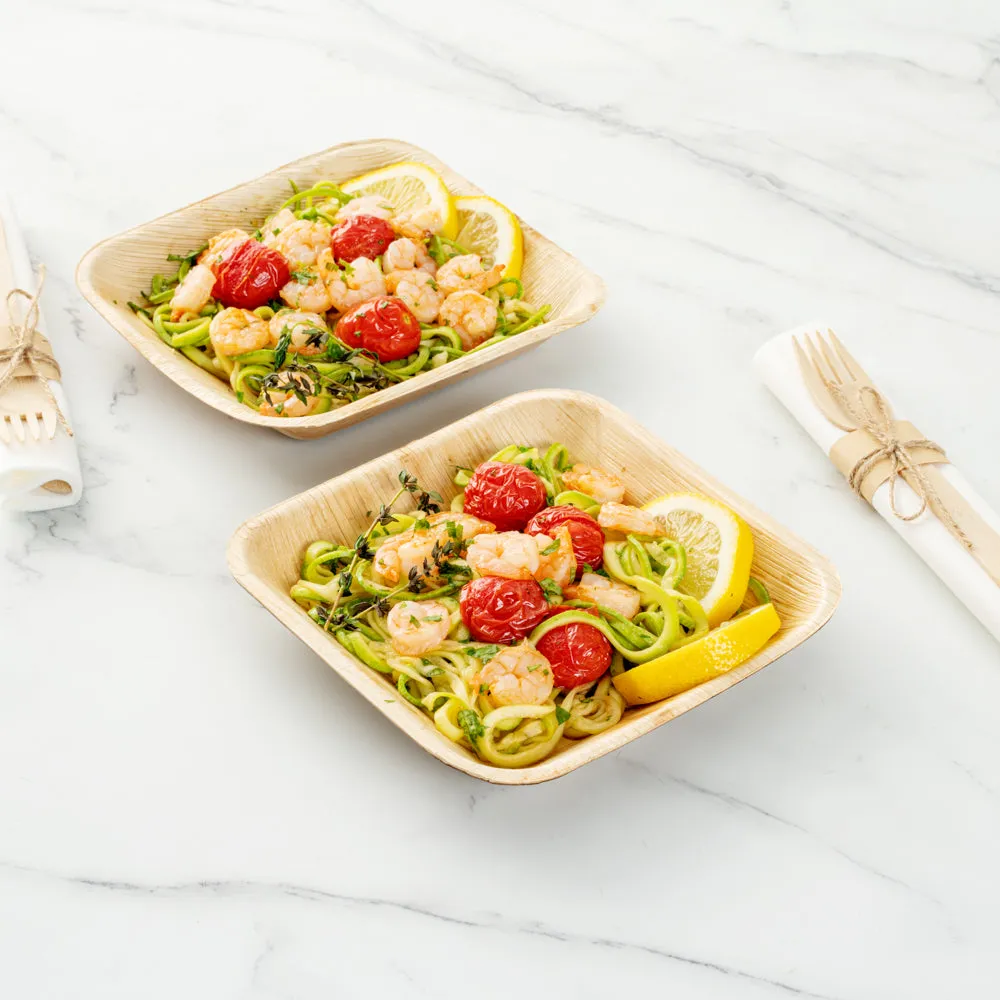 100 Indo Square 6.5" Natural Palm Leaf Plates and 100 Natural Bamboo 3.5" Mini Spoons