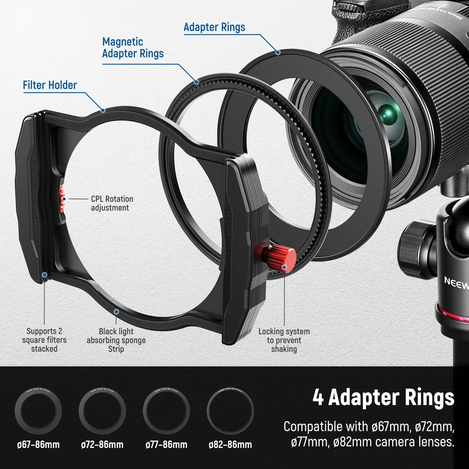 100mm Pro Square Nd Filter Kit with Magnetic Holder & Gnd8/nd1000 4 Adapter Rings