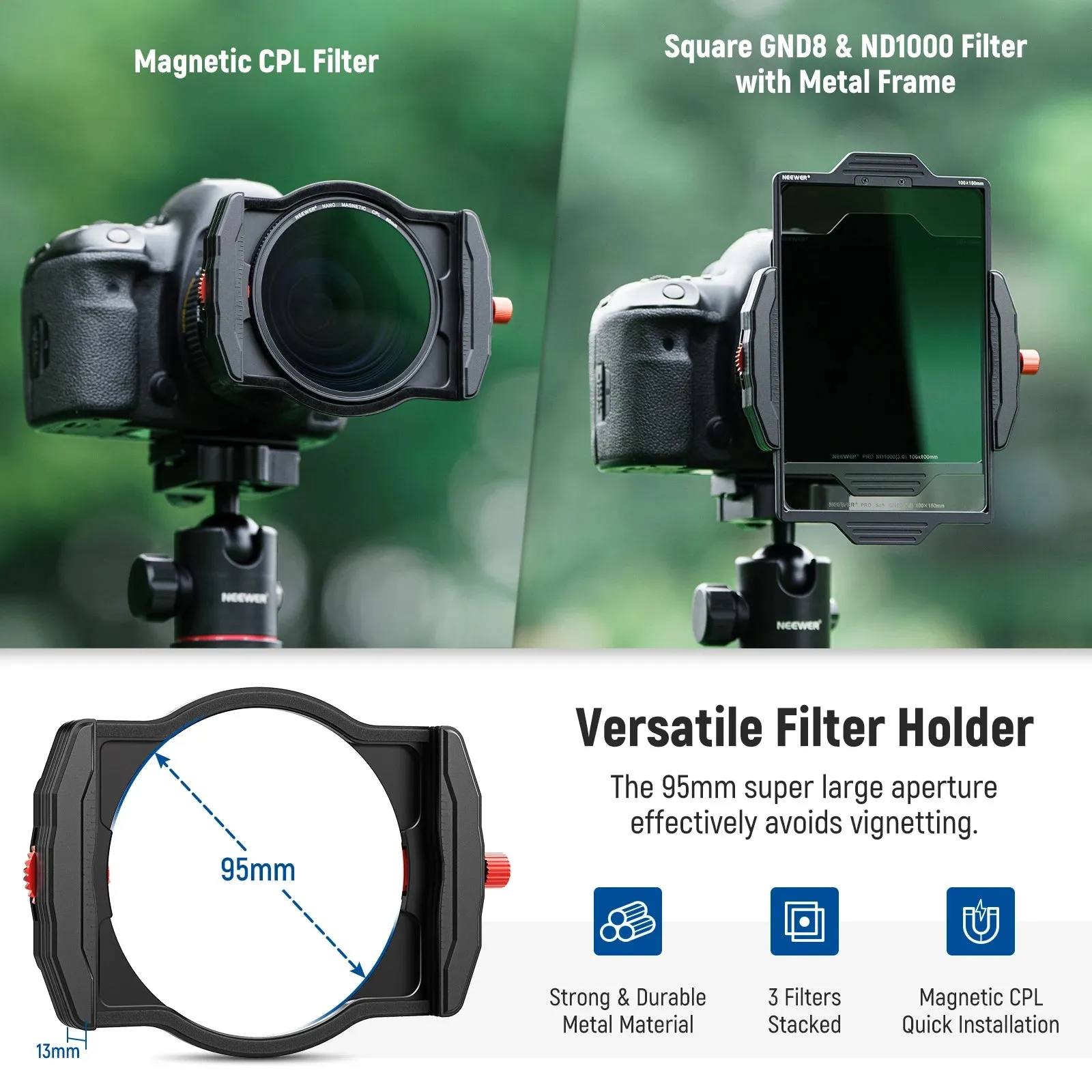 100mm Pro Square Nd Filter Kit with Magnetic Holder & Gnd8/nd1000 4 Adapter Rings