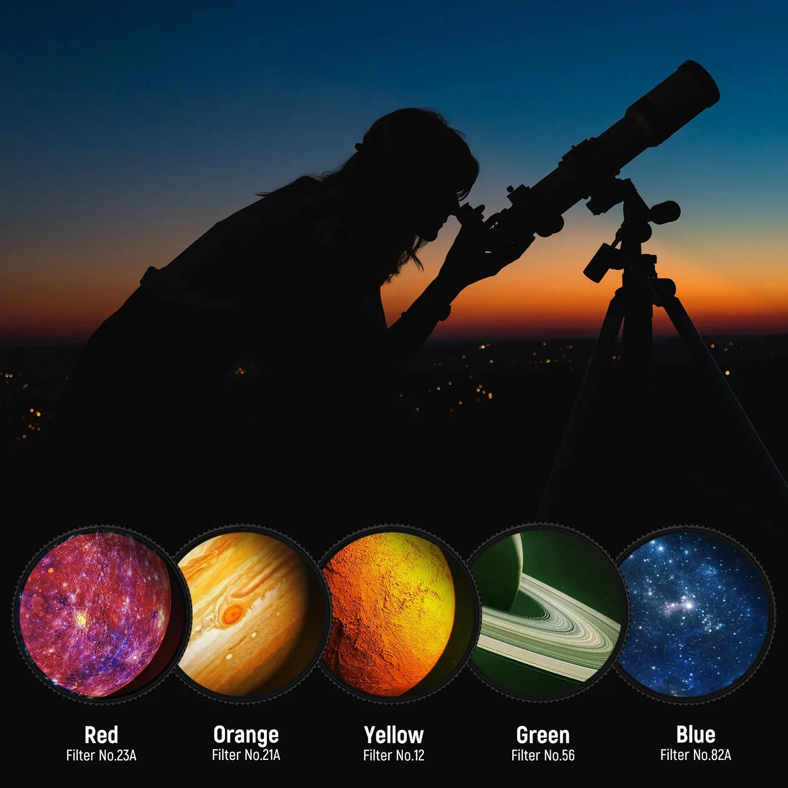 10pc 1.25 Telescope Eyepiece Filter Set 5 Planetary & 2 Polarizing Filters for Starry Sky & Moon Observation