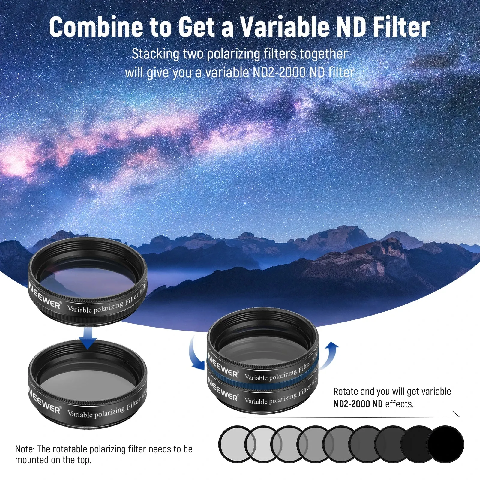 10pc 1.25 Telescope Eyepiece Filter Set 5 Planetary & 2 Polarizing Filters for Starry Sky & Moon Observation