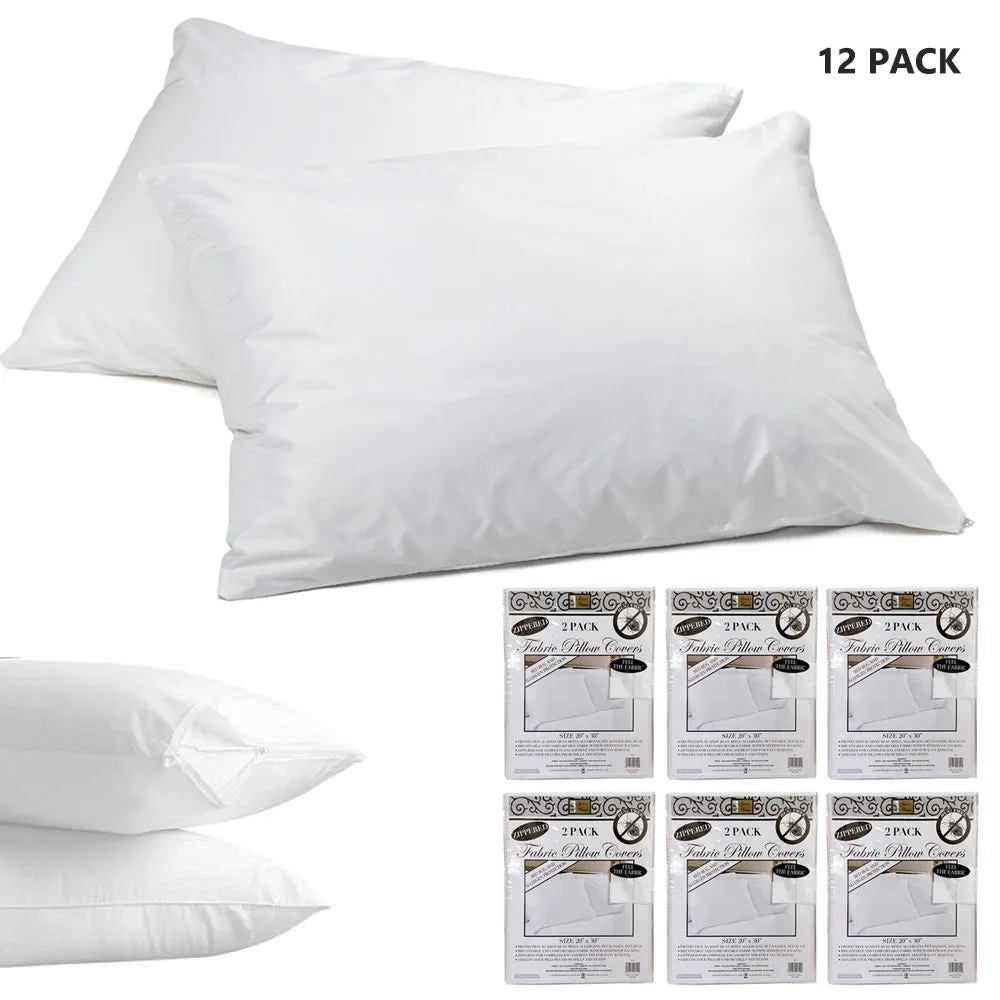 12 Pack Premium Fabric Zippered Pillow Cover Luxurious Bed Bug Protector Case