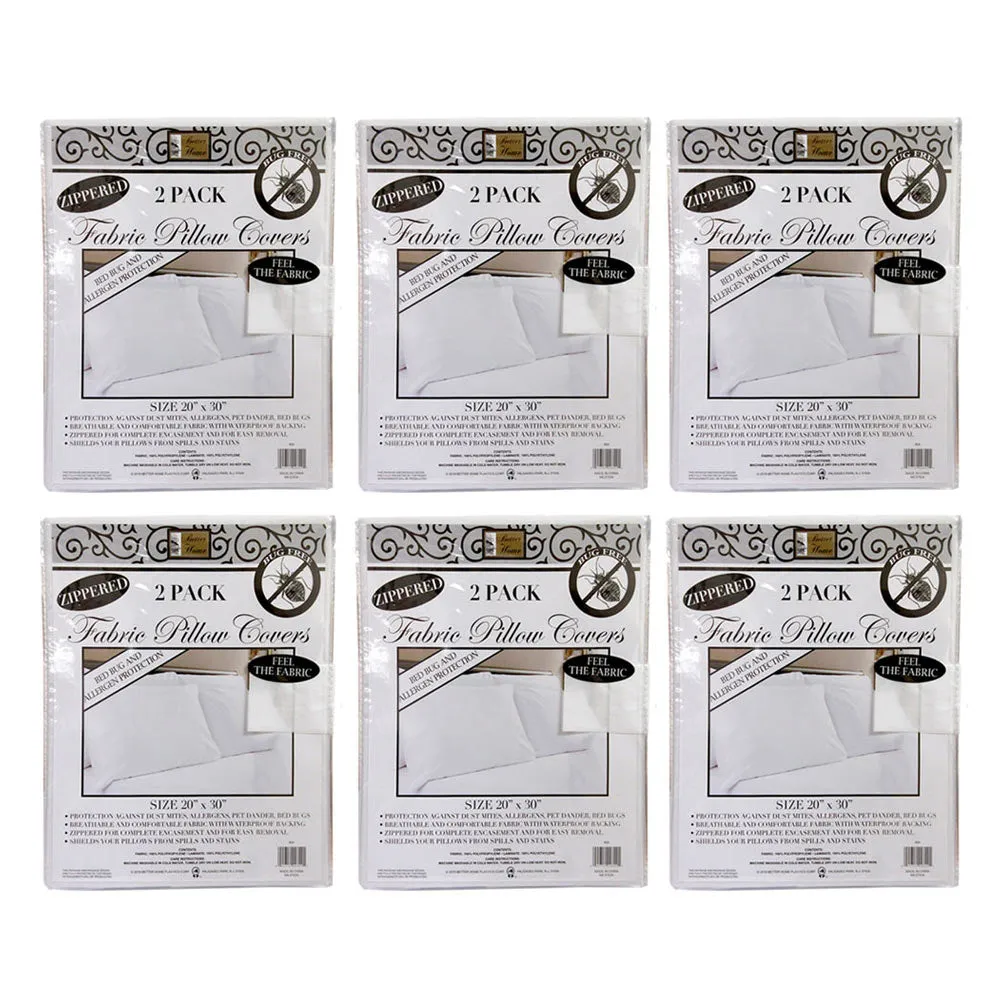 12 Pack Premium Fabric Zippered Pillow Cover Luxurious Bed Bug Protector Case