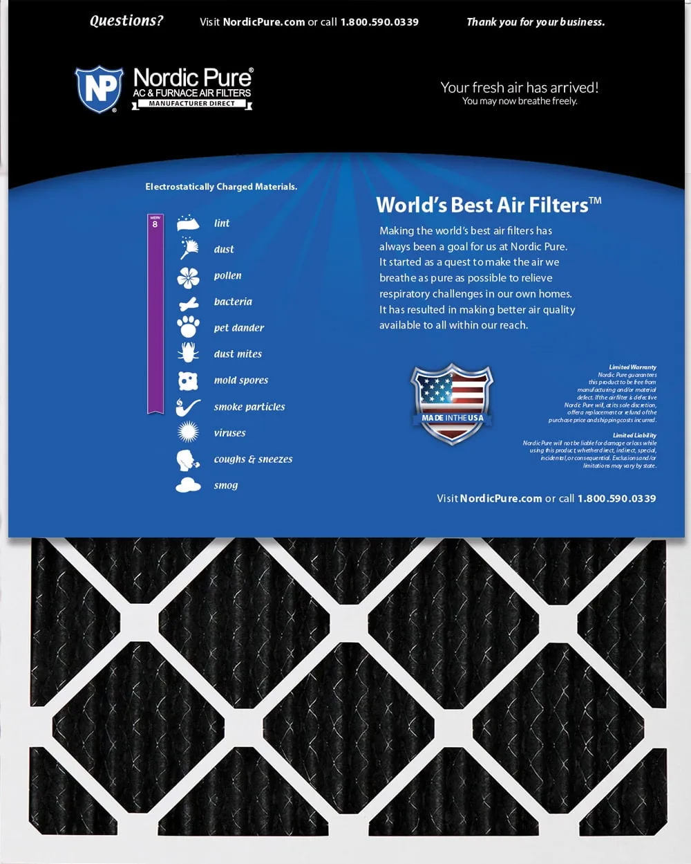 12x24x1 (11_1/2x23_1/2) Pure Carbon Odor Reduction Furnace Air Filters 3 Pack