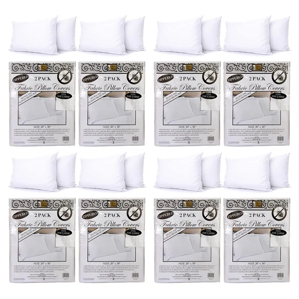 16 PC Premium Deluxe Fabric Zippered Pillow Cover Luxurious Bed Bug Protector