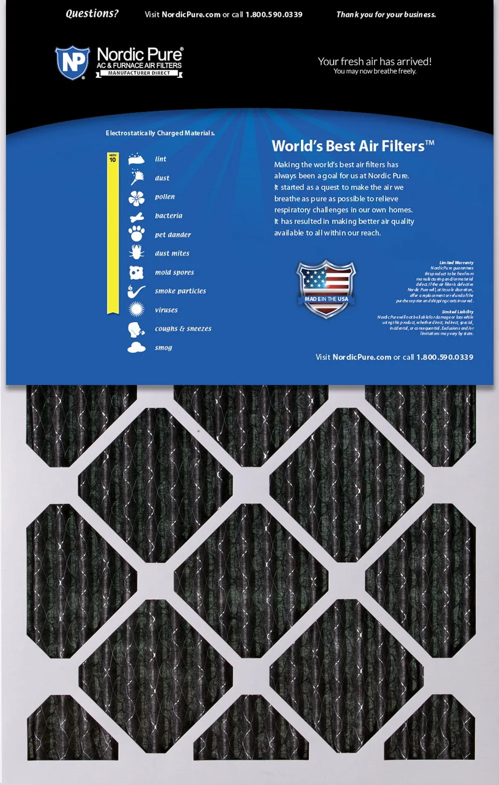18x24x1 (17_1/2x23_1/2) Furnace Air Filters MERV 10 Pleated Plus Carbon 12 Pack
