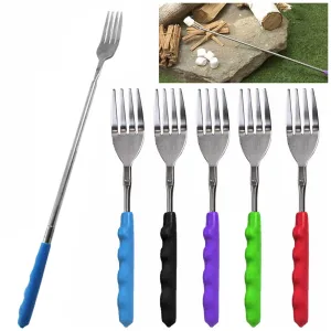 2 Extendable Forks Telescopic BBQ Dinner Hot Dog Fruit Roasting Campfire Camp