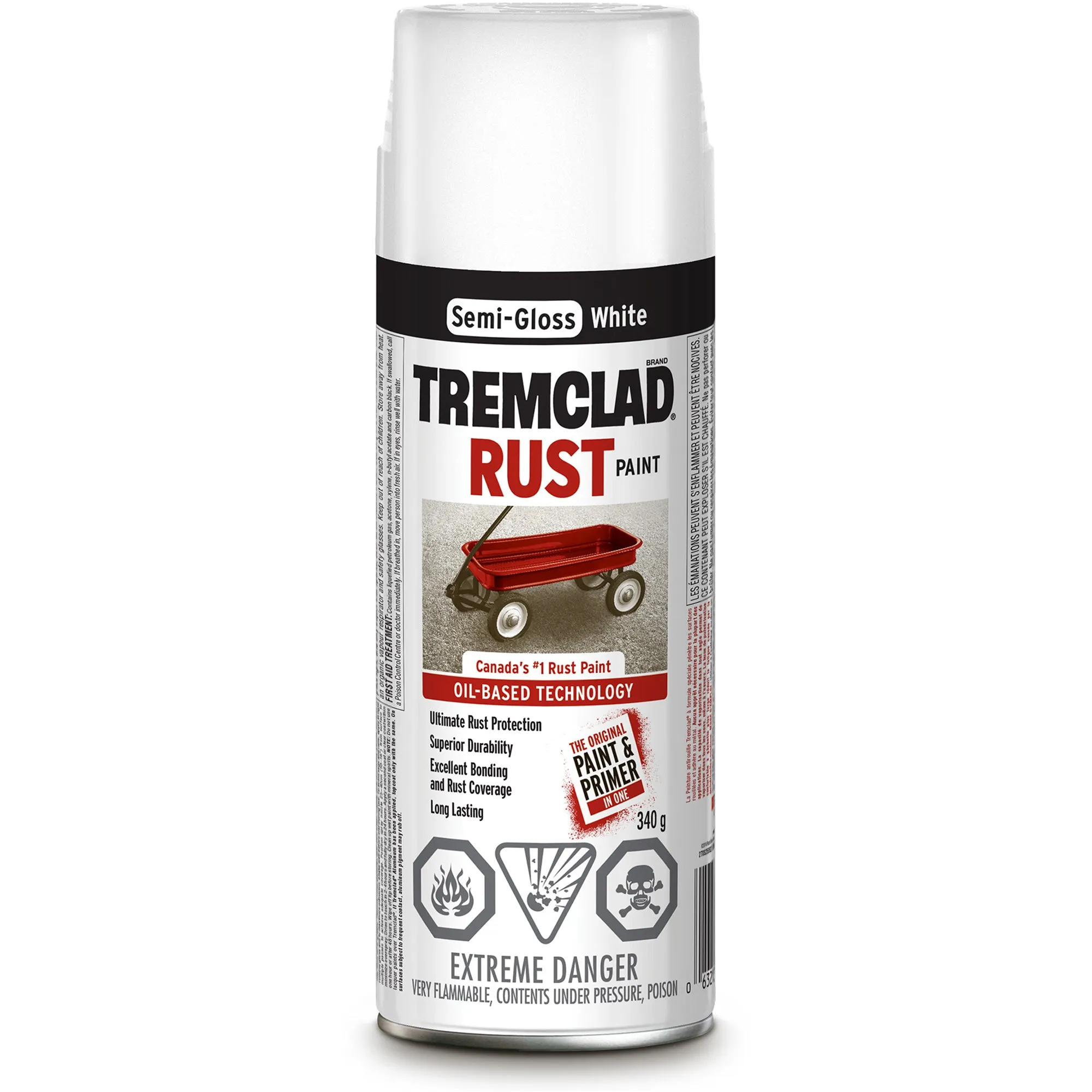 340g Tremclad Rust Paint Spray Can, Semi-Gloss White