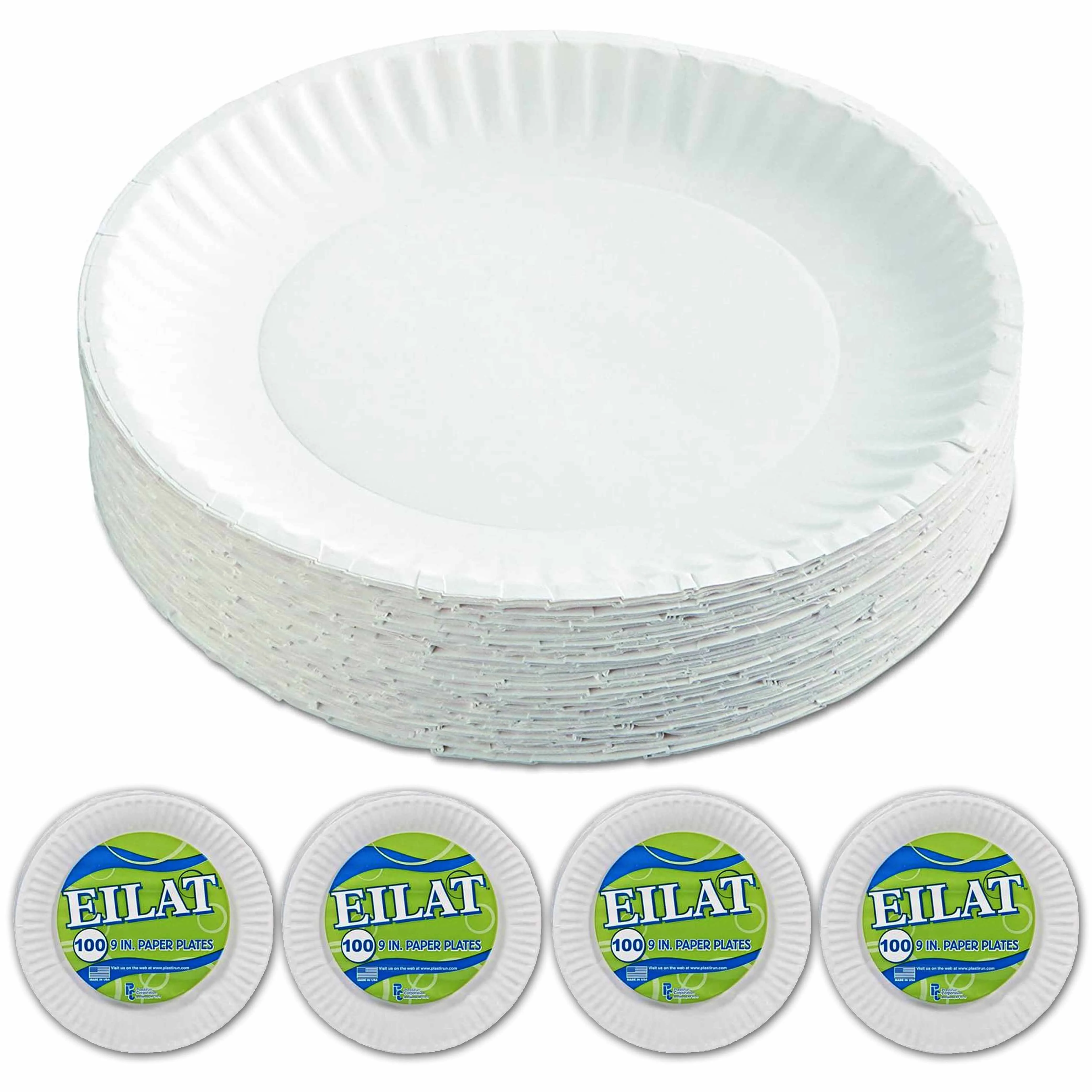 400 Ct Round Disposable Paper Plates Dinner Party Dinnerware Tableware White 9"