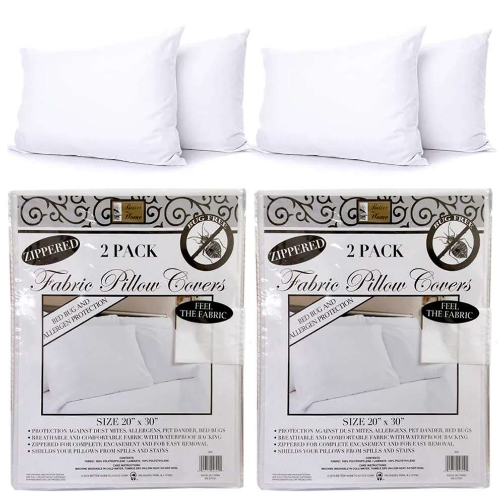 4PC Premium Fabric Zippered Pillow Cover Deluxe Luxurious Bed Bug Protector Case