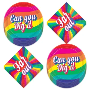70's Decades Party Supplies - Can You Dig It Paper Dessert Plates and Napkins (Serves 16)