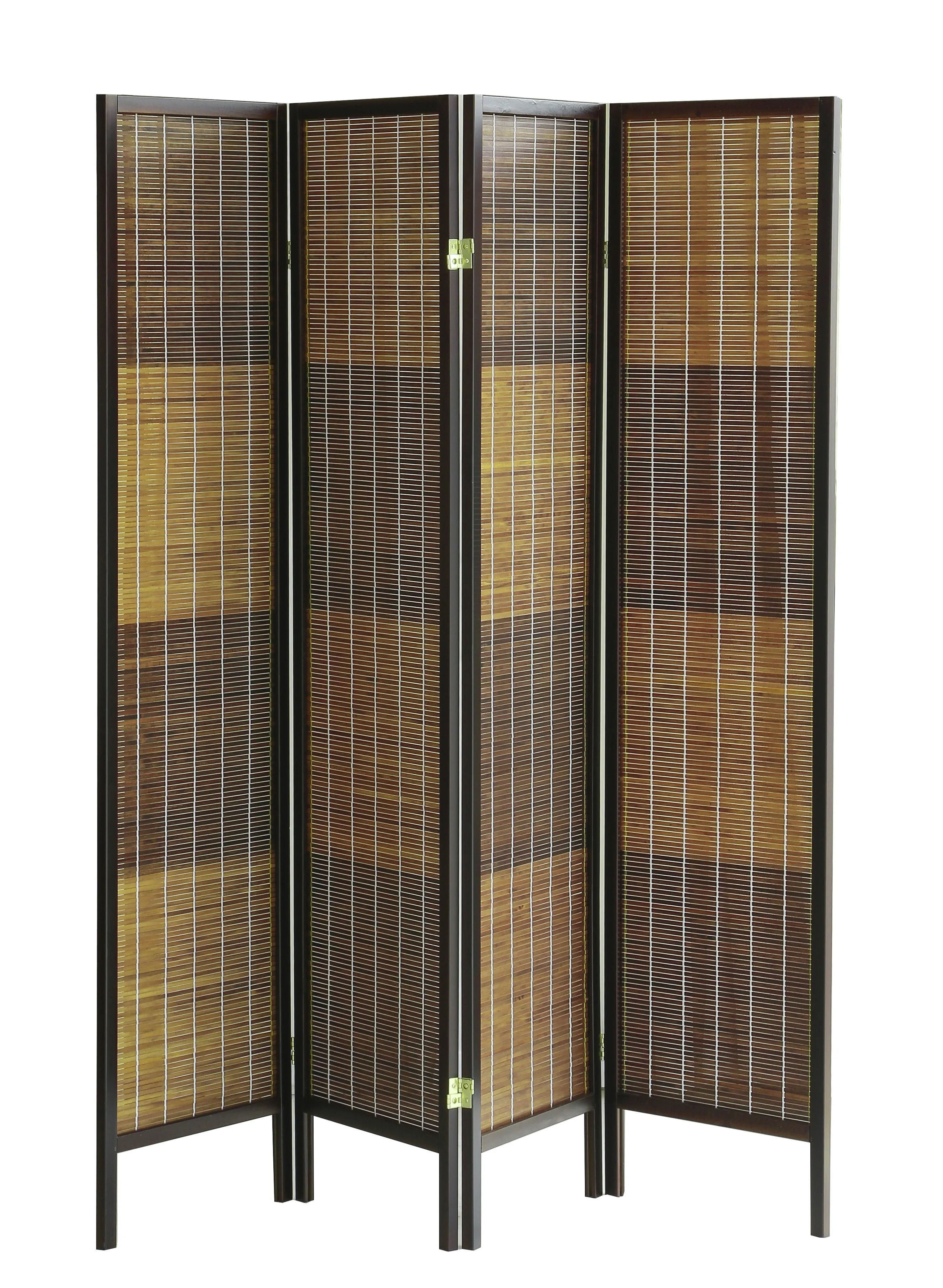 AFT-Woven Wooden Room Divider and Folding Privacy Screen 4 Panel Foldable 2228-4 Walnut