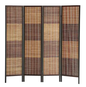AFT-Woven Wooden Room Divider and Folding Privacy Screen 4 Panel Foldable 2228-4 Walnut
