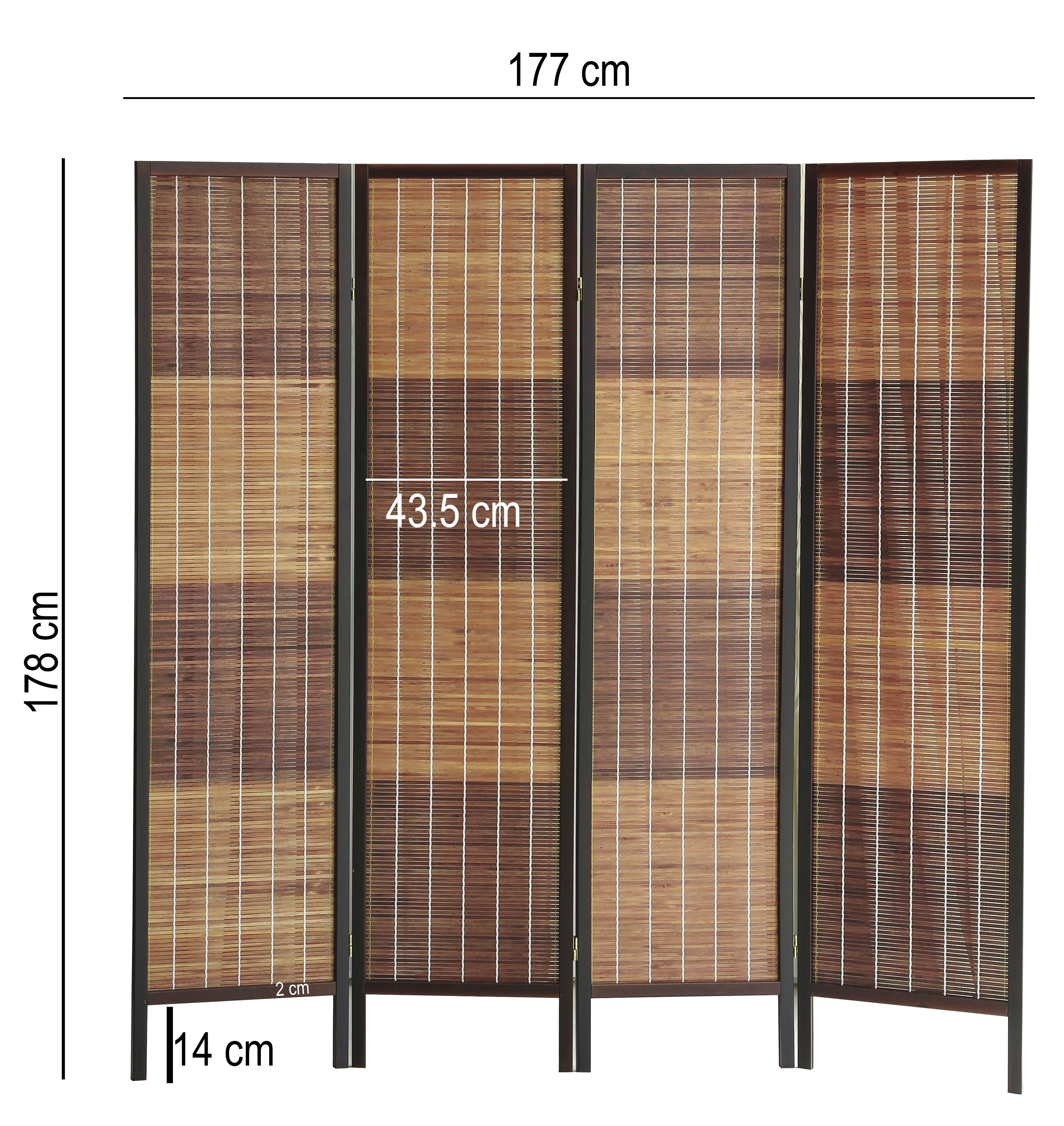AFT-Woven Wooden Room Divider and Folding Privacy Screen 4 Panel Foldable 2228-4 Walnut
