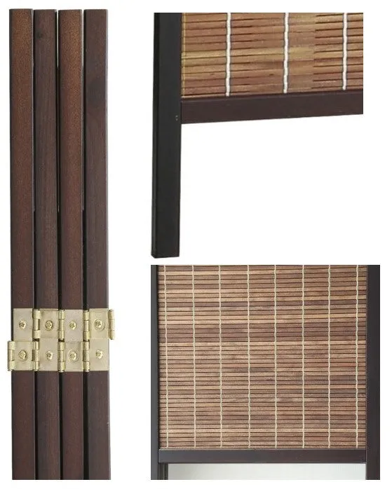 AFT-Woven Wooden Room Divider and Folding Privacy Screen 4 Panel Foldable 2228-4 Walnut