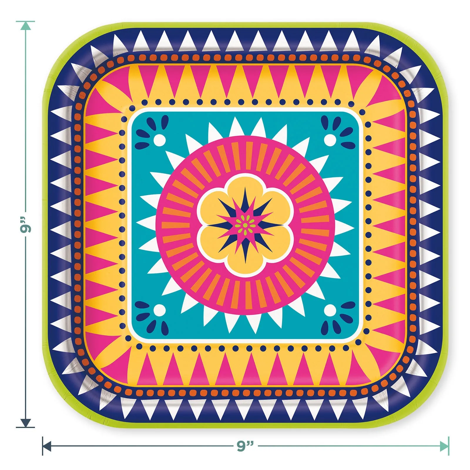 Blue Fiesta Dinner Party Pack - Mexican Fiesta Square Dinner Plates and Fiesta Napkins for 16 Guests