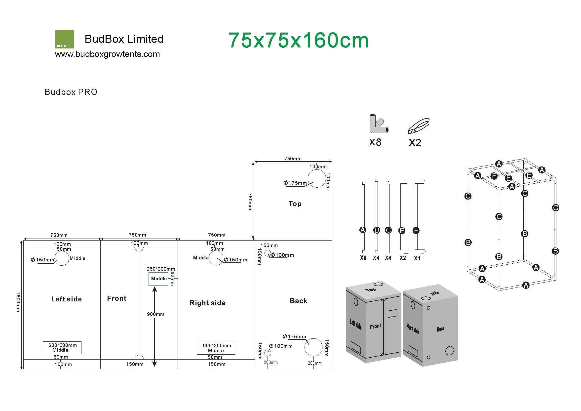 Bud Box Pro Tent White - 75 x 75 x 160cm