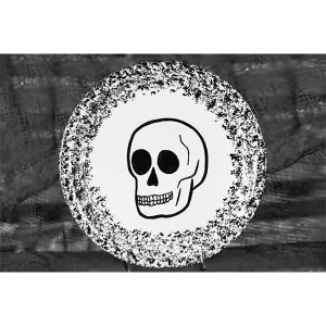 Dinner Plate - Skull with Black Sponged Rim | Day of the Dead