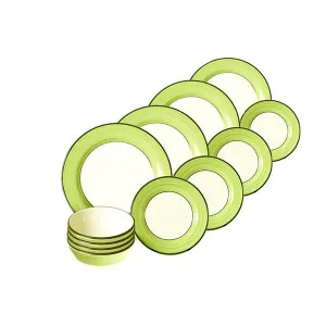 Dinnerware Set - 12 piece -White & Lime Green | Spree Pattern