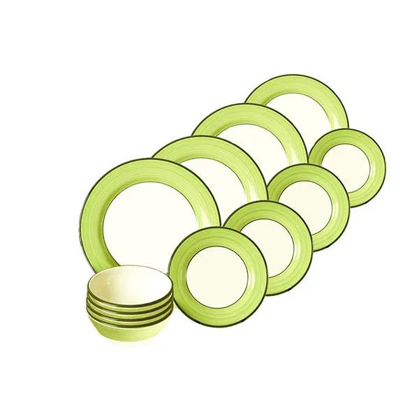 Dinnerware Set - 12 piece -White & Lime Green | Spree Pattern