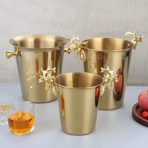 Ice Barrel Silver Gold gold European style champagne barrel deer head ice bucket