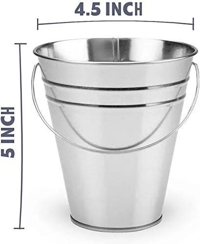 Kicko Large Galvanized Metal Buckets Bulk - 6 Pack - with Handle 5 X 4.5 Inches - Unique