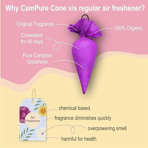 Mangalam CamPure Camphor Cone (Lavender) Pack of 2 - Room, Car and Air Freshener & Mosquito Repellent