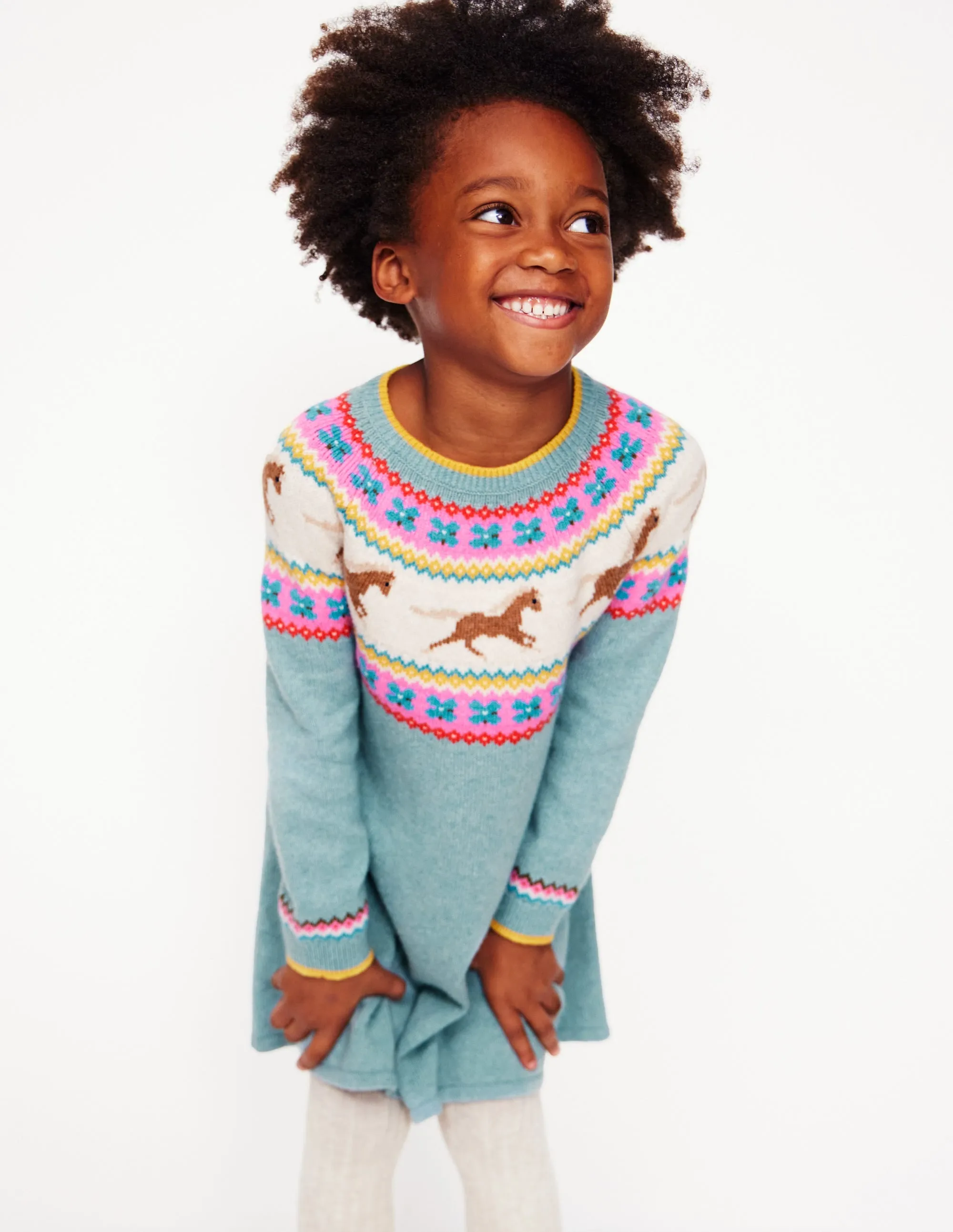 Minnie Fair Isle Jumper Dress-Seamist Marl Horses