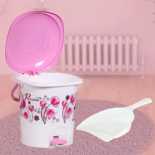 Novelty Store Bathroom Set 10 Pieces Heavy Duty, Large Capacity (16 LTR Bucket, 5 LTR Bucket, Patla, 18 LTR Deep Tub, Dustbin,Mug 1.5 LTR, Mug 1 LTR, Soapcase, Dustpan, Tooth Brush Stand -White Pink
