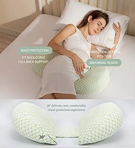 Oternal Foam Pregnancy Pillow For Pregnant Women,Soft Pregnancy Body Pillow,Support For Back, Hips, Legs,Maternity Pillow With Detachable And Adjustable Pillow Cover, Medium, Green