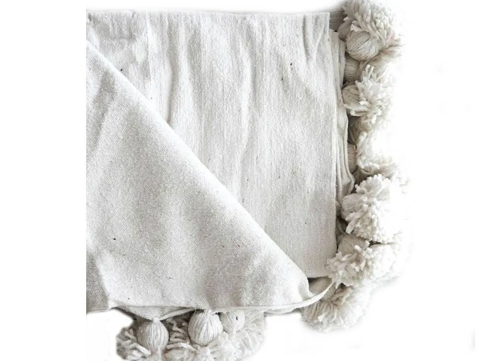 Pom Pom Blanket - White