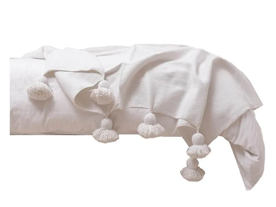 Pom Pom Blanket - White