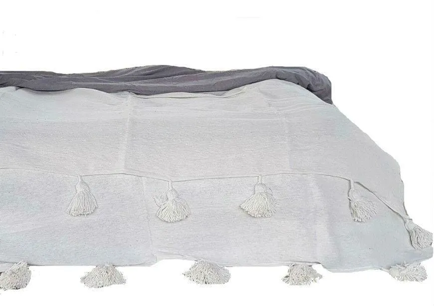 Pom Pom Blanket - White