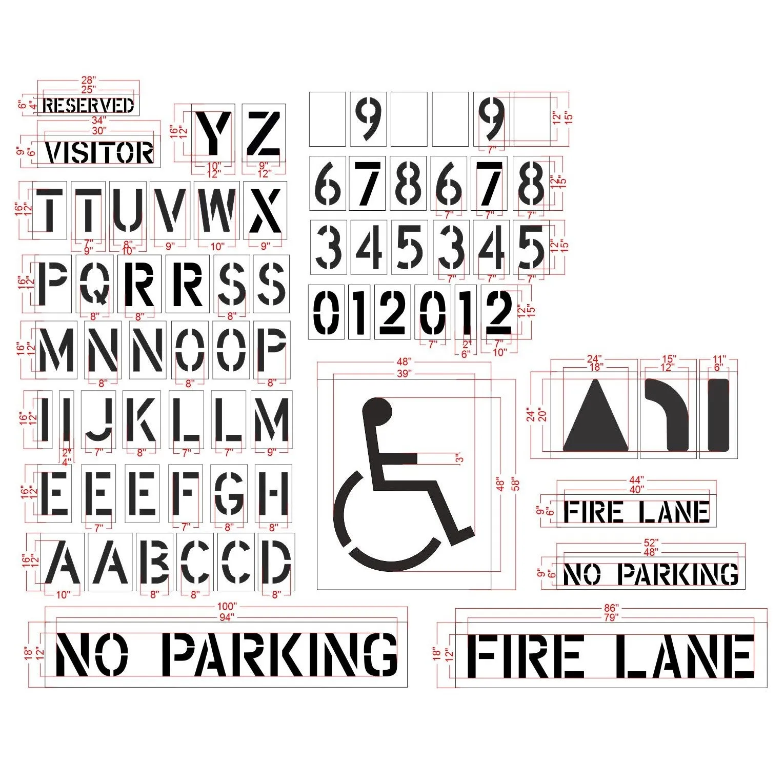 Premium Stencil Set for Parking Lot Pavement Markings - (73-pc)