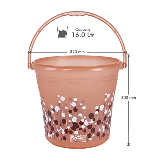 RATAN PLASTICWARE Frosty Bubble Print Pack of 5 Bathroom Set (16L Bucket x 3 / 1L Mug x 2) - Brown