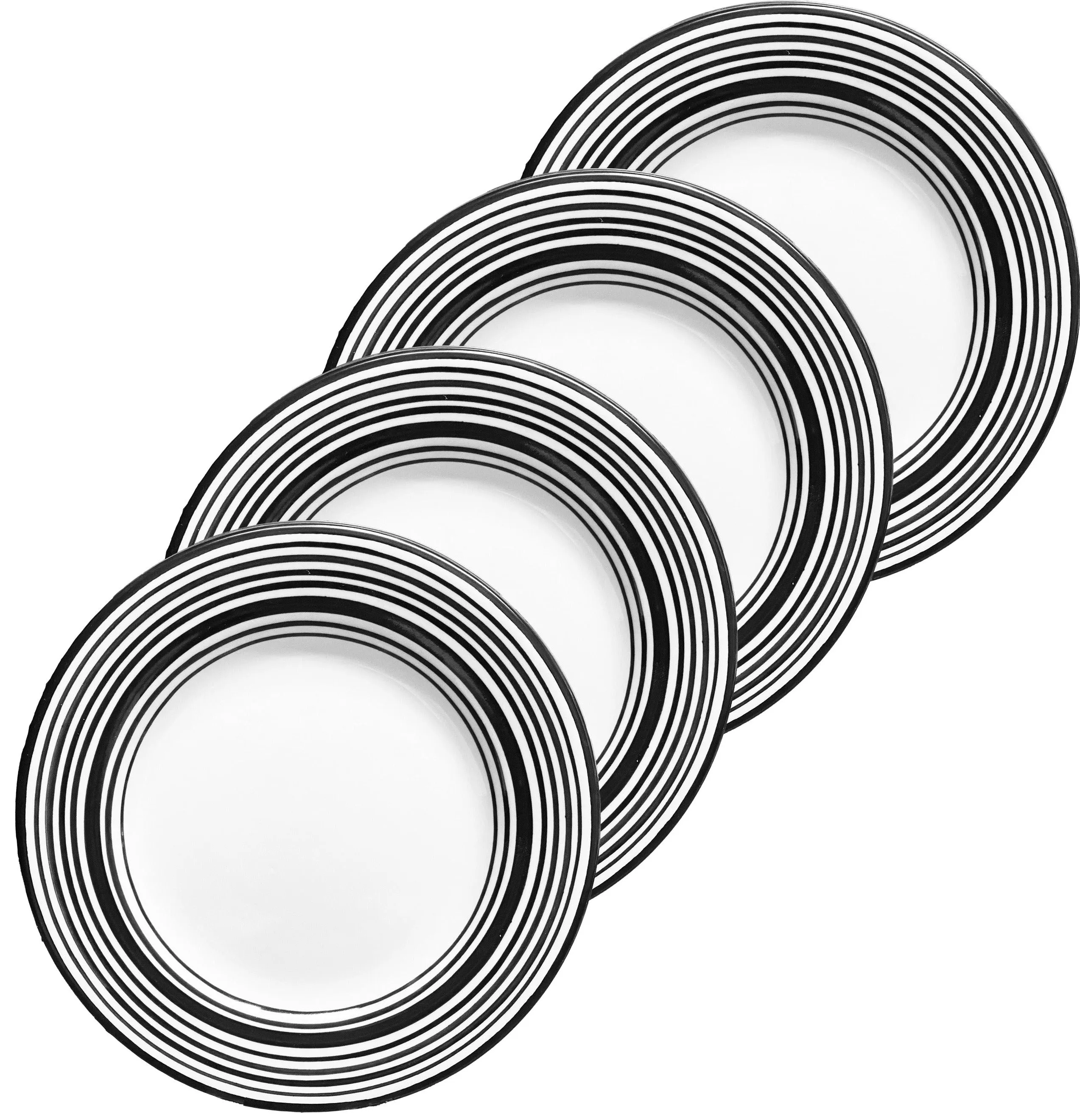 Salad Plate Set - Set of 4 - White & Black | Tuxedo 9" Diameter