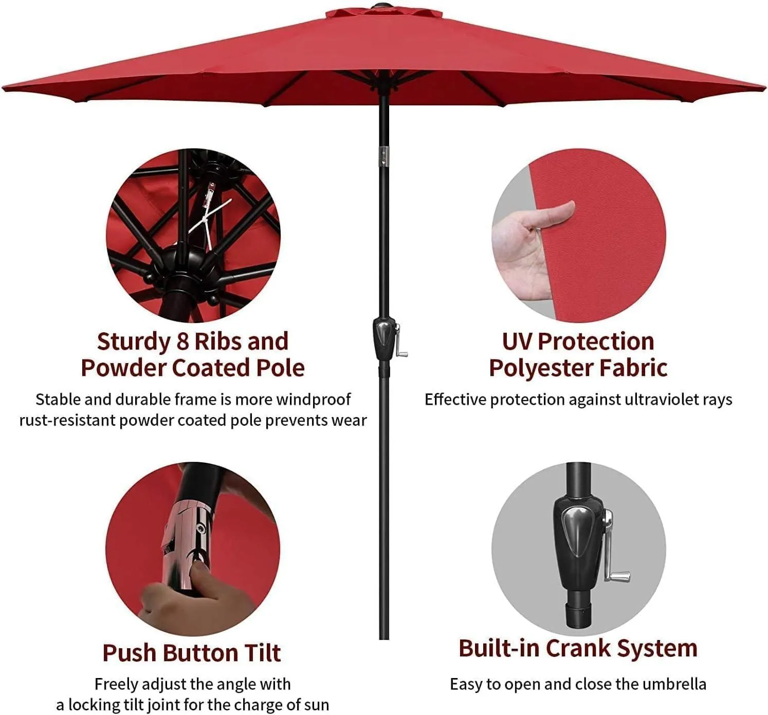 Simple Deluxe 9ft Outdoor Market Table Patio Umbrella with Button Tilt.