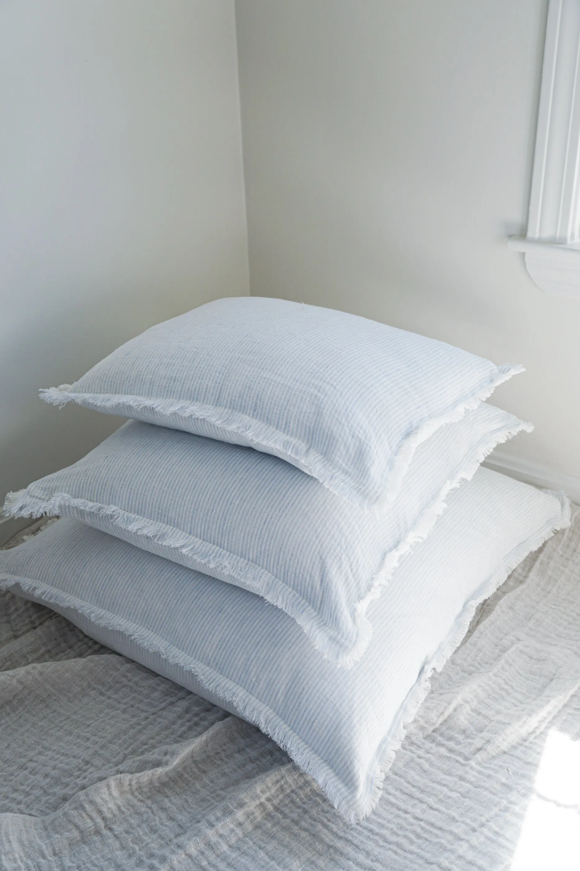 Sky Blue & White Striped So Soft Linen Pillow