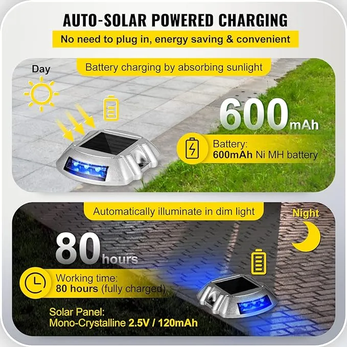 Solar Driveway Lights Bright Blue with Screw Solar Deck Lights Outdoor Dock Lights for Path Warning Garden Walkway Sidewalk Steps