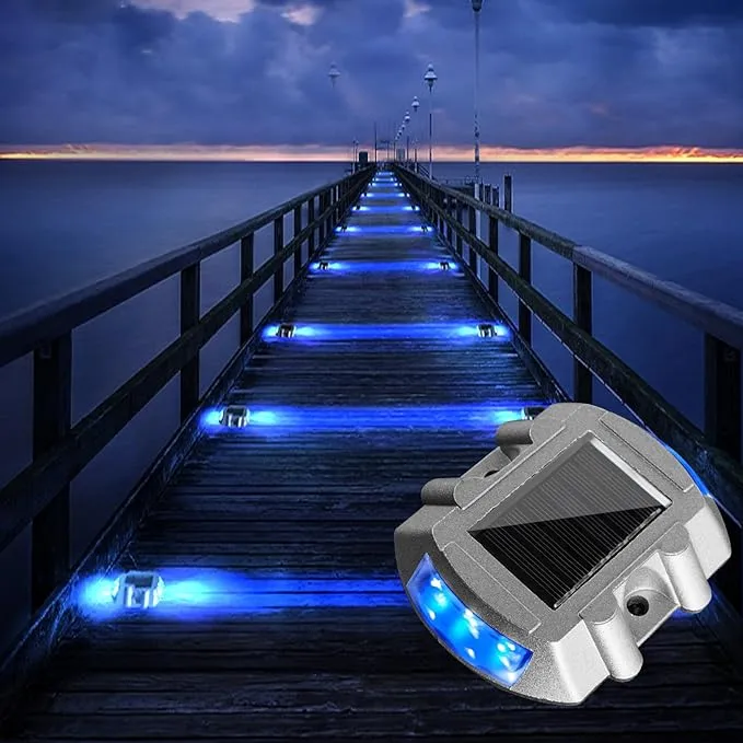 Solar Driveway Lights Bright Blue with Screw Solar Deck Lights Outdoor Dock Lights for Path Warning Garden Walkway Sidewalk Steps