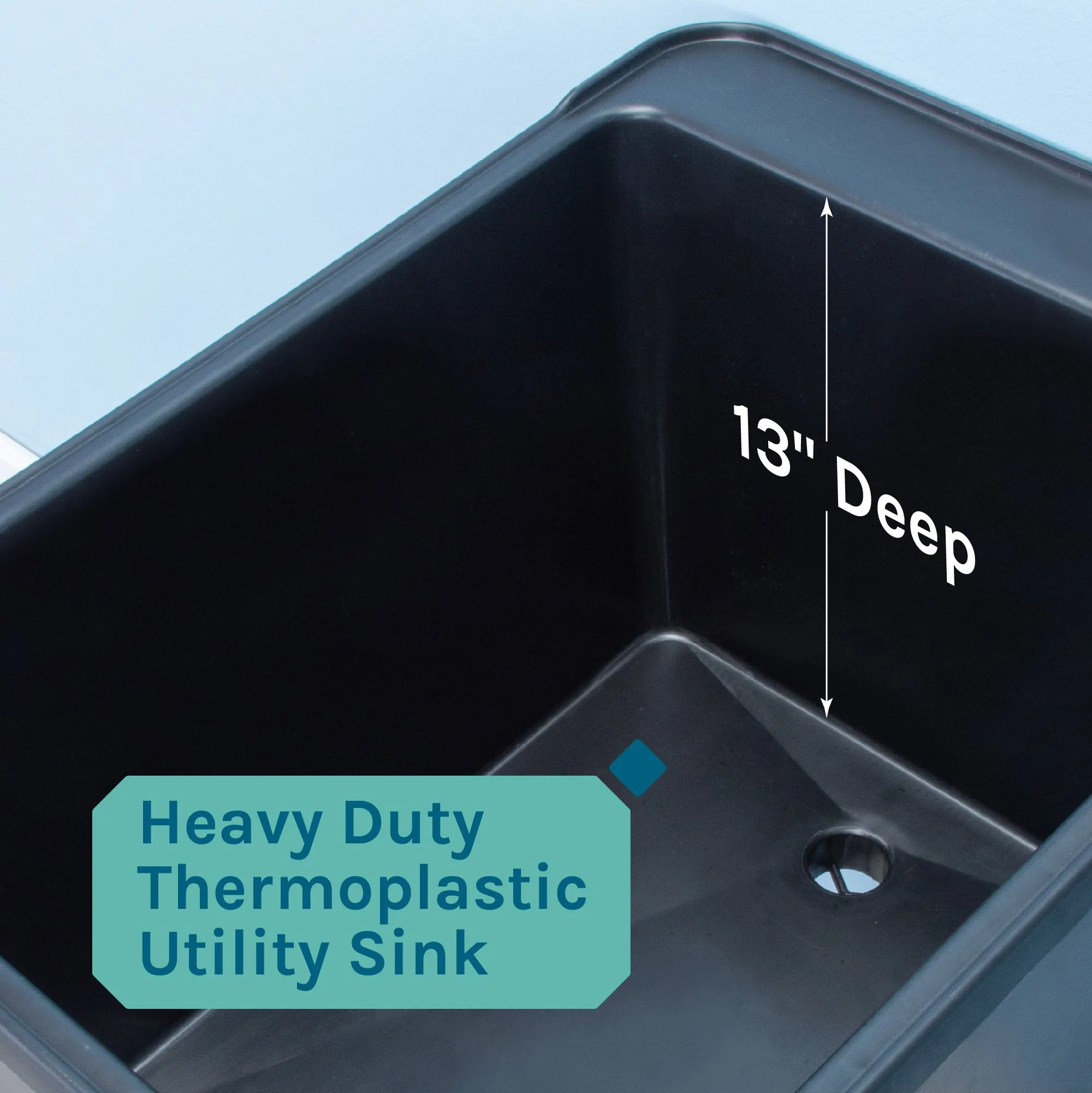 Tehila Space Saver Freestanding Black Utility Sink with Chrome Finish Pull-Out Faucet