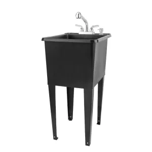 Tehila Space Saver Freestanding Black Utility Sink with Chrome Finish Pull-Out Faucet