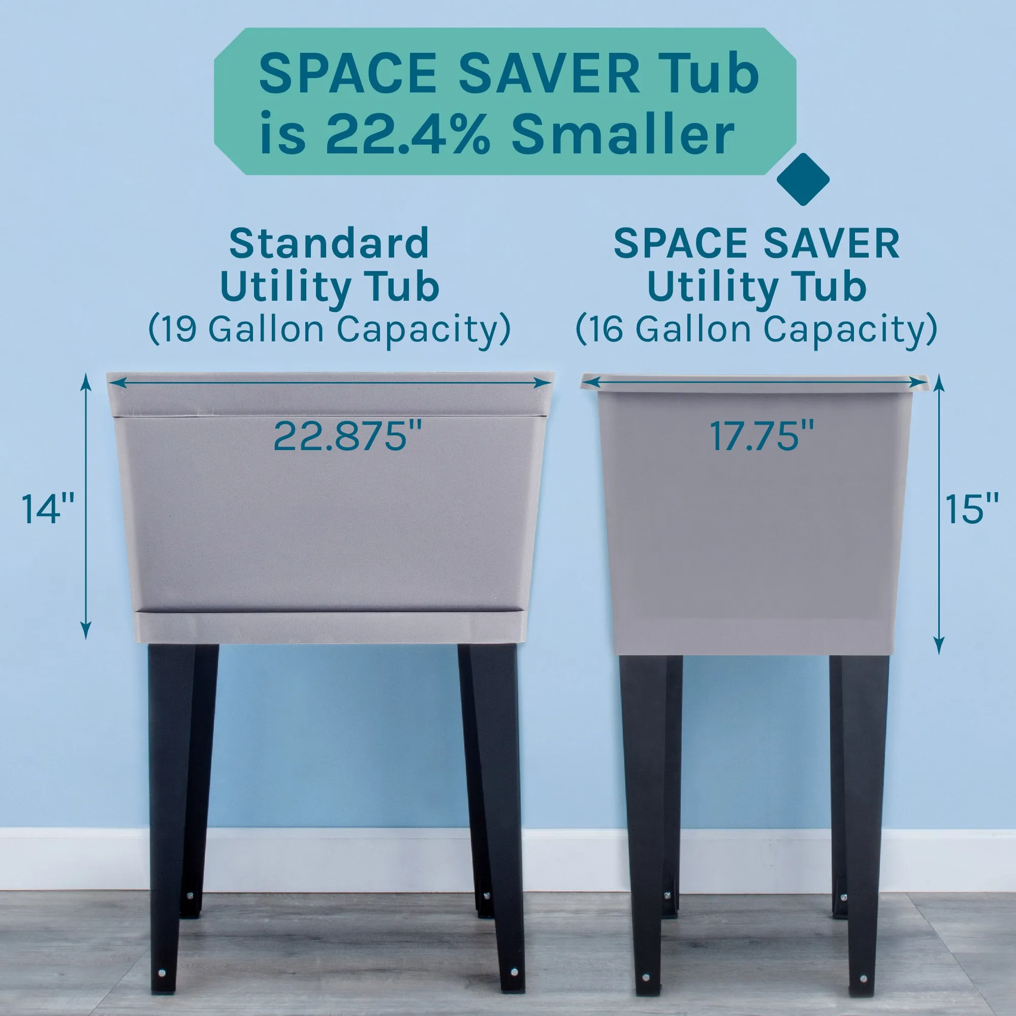 Tehila Space Saver Freestanding Grey Utility Sink with Black Finish Pull-Out Faucet