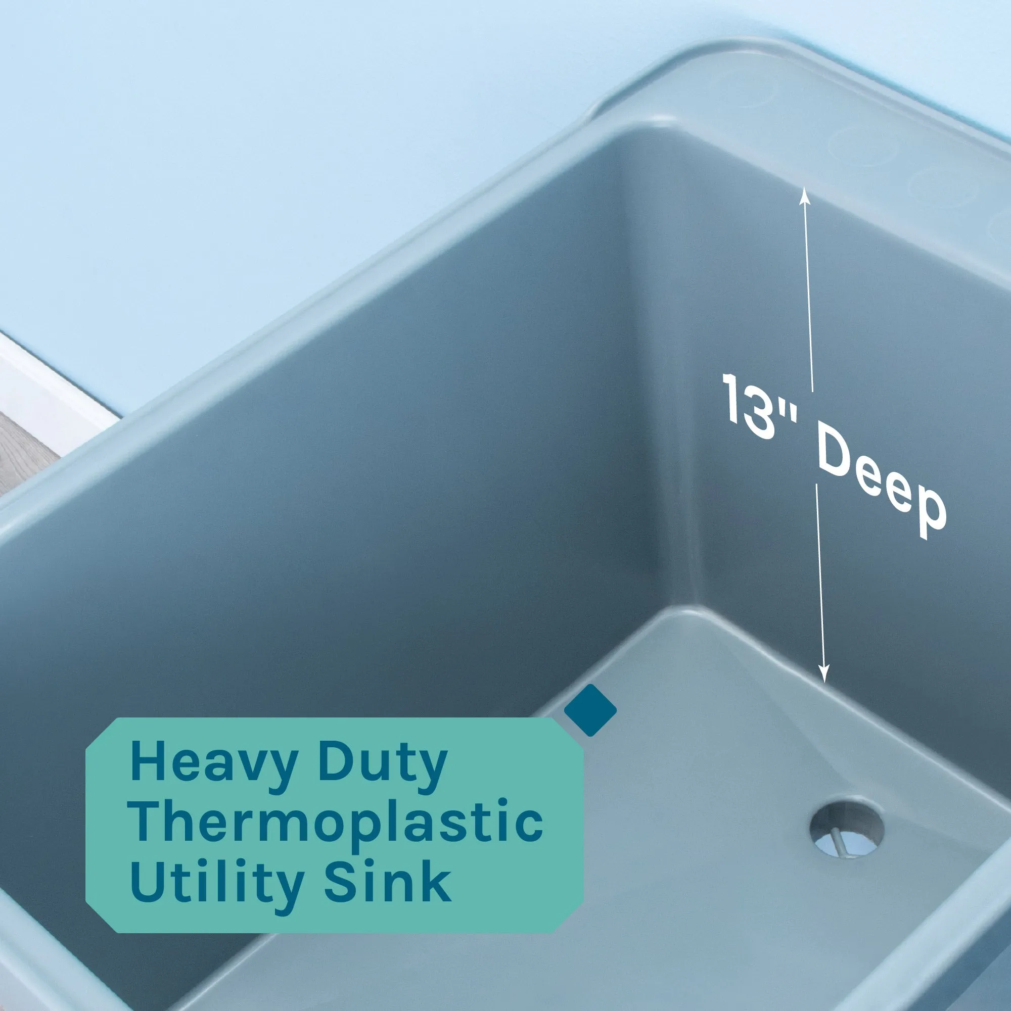 Tehila Space Saver Freestanding Grey Utility Sink with Black Finish Pull-Out Faucet