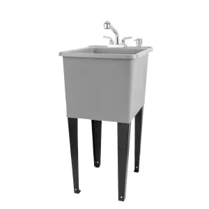 Tehila Space Saver Freestanding Grey Utility Sink with Chrome Finish Pull-Out Faucet
