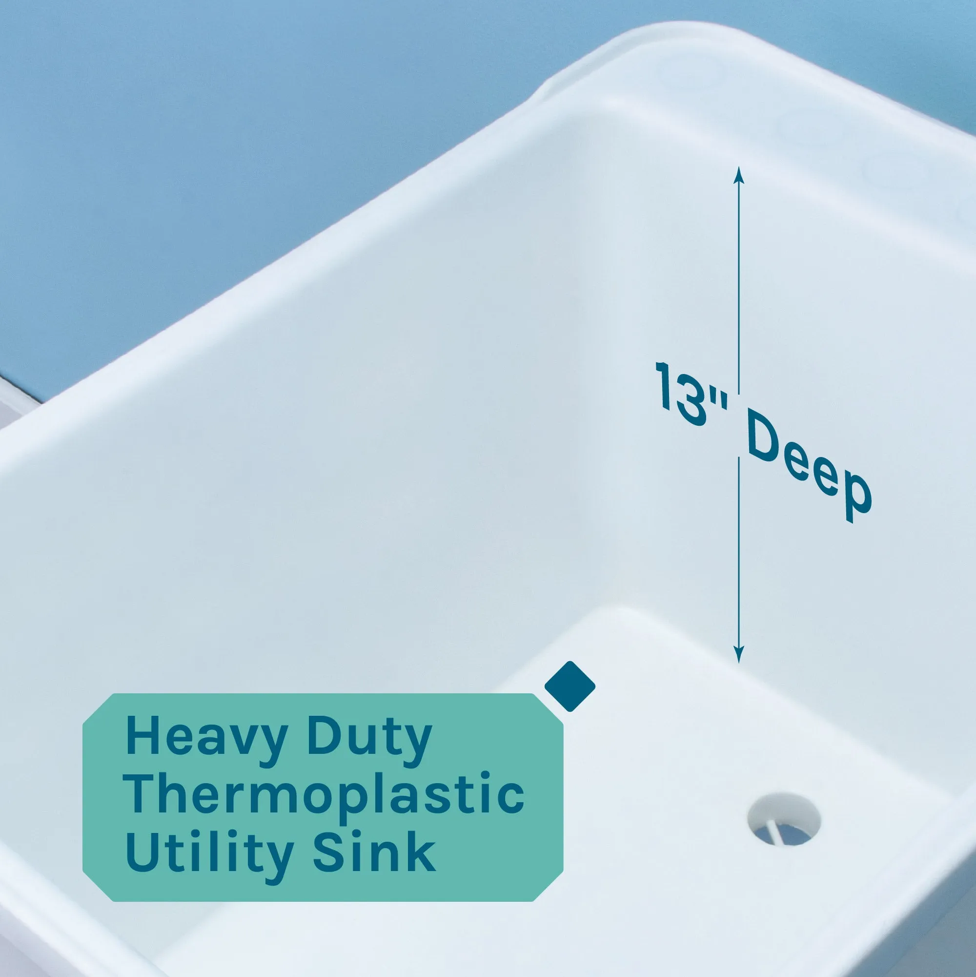 Tehila Space Saver Freestanding White Utility Sink with Chrome Finish Pull-Out Faucet