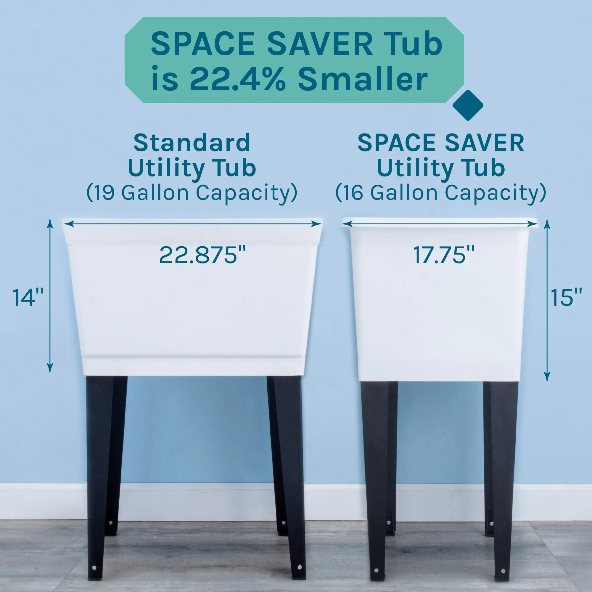 Tehila Space Saver Freestanding White Utility Sink with Chrome Finish Pull-Out Faucet