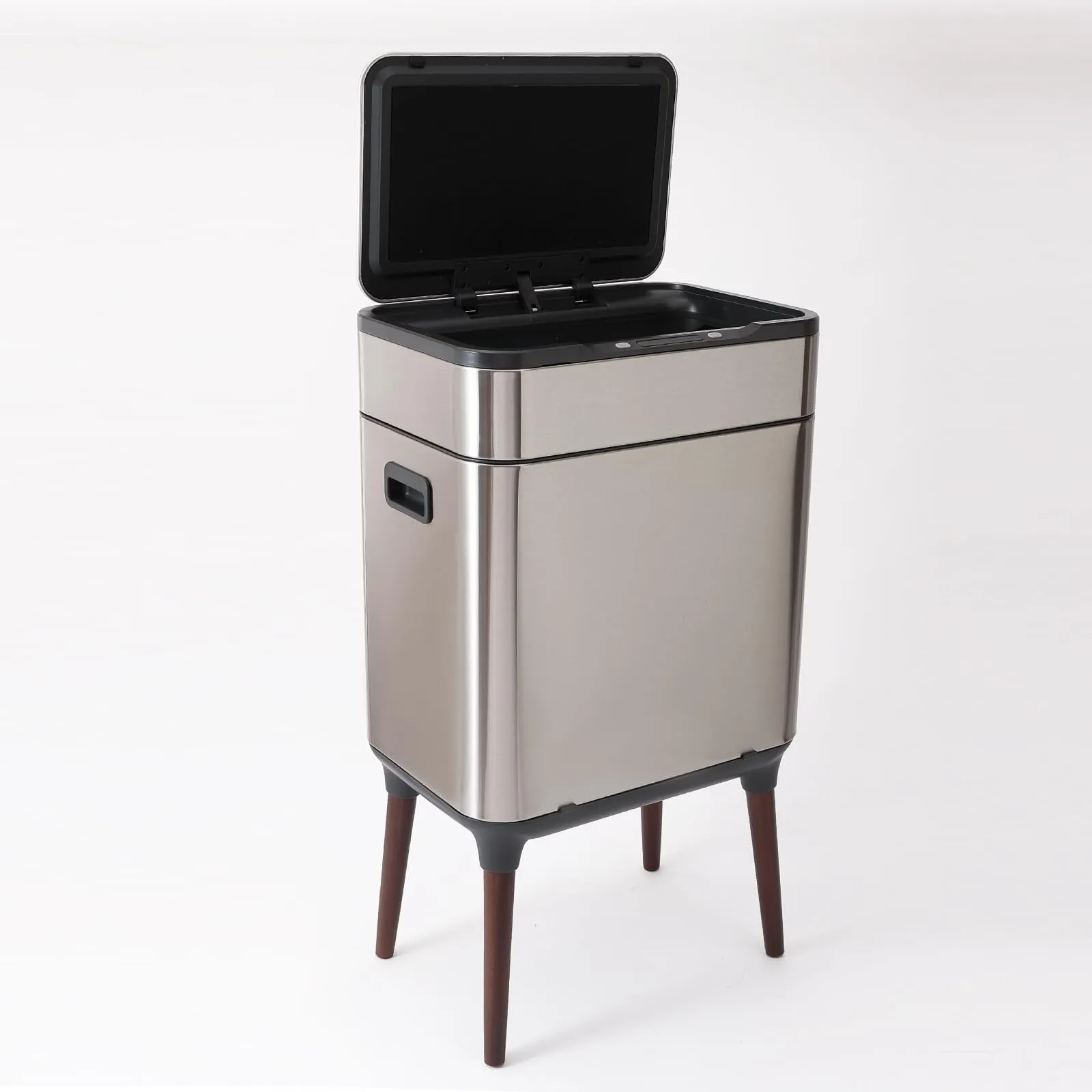 The Better Home FUMATO Automatic, Touchless & Smart Dustbin with Lid & Wooden Legs | Stainless Steel Dustbin for Kitchen, Bathroom, Bedroom, Home, Office | Dual Compartment (13L 13L) & Motion Sensor