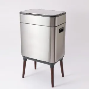 The Better Home FUMATO Automatic, Touchless & Smart Dustbin with Lid & Wooden Legs | Stainless Steel Dustbin for Kitchen, Bathroom, Bedroom, Home, Office | Dual Compartment (13L 13L) & Motion Sensor